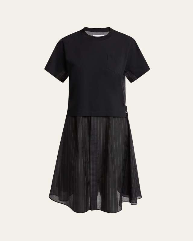 Pinstripe Knit Front Midi T-Shirt Dress